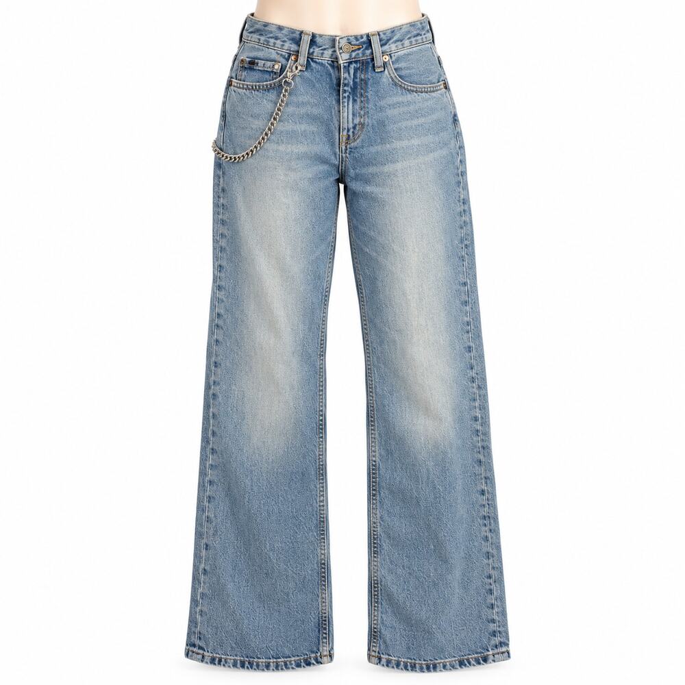 Fake London Genius Y2K Chain Jeans Women's 29 Light Wash Wide Leg Vintage